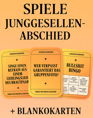 Junggesellenabschied Spiele-Set – Fragen, Aufgaben, Bingo & mehr