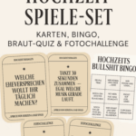 Hochzeit Spiele-Set – Karten, Bingo, Braut-Quiz & Fotochallenge