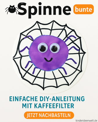 Halloween basteln mit Kindern – bunte Spinne aus Kaffeefilter