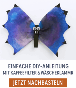 Halloween basteln mit Kindern – Fledermaus aus Kaffeefilter und Wäscheklammer