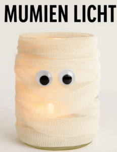 Halloween basteln mit Kindern – leuchtende Mumien-Lichter