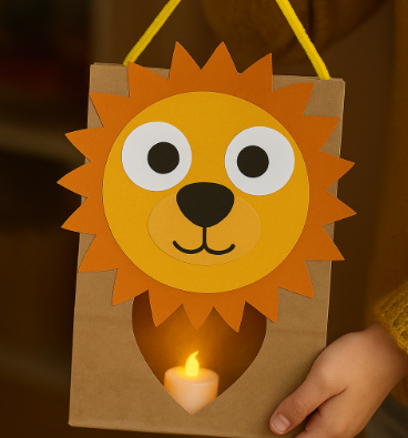Tierlaternen aus Kraftpapiertüten Löwe