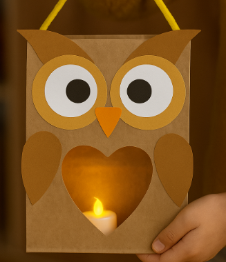 Tierlaternen aus Kraftpapiertüten Eule