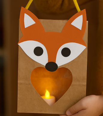 Tierlaterne aus Kraftpapiertüten basteln Fuchs