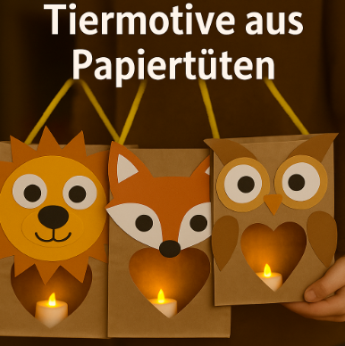 Tierlaternen aus Kraftpapiertüten mit Herz so einfach und bezaubernd