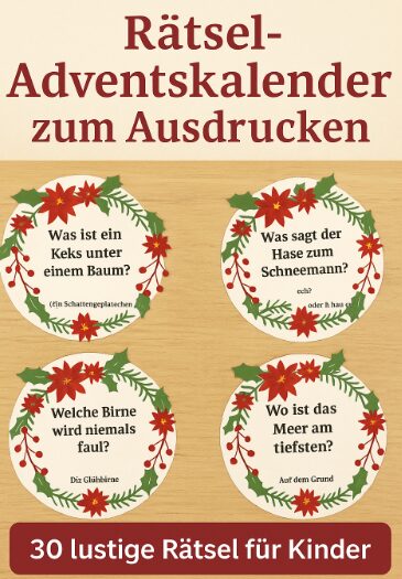 Rätsel-Adventskalender für Kinder – 30 lustige Rätsel zum Ausdrucken