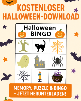 Halloween-Spielspaß zum Ausdrucken – Memory, Puzzle & Bingo
