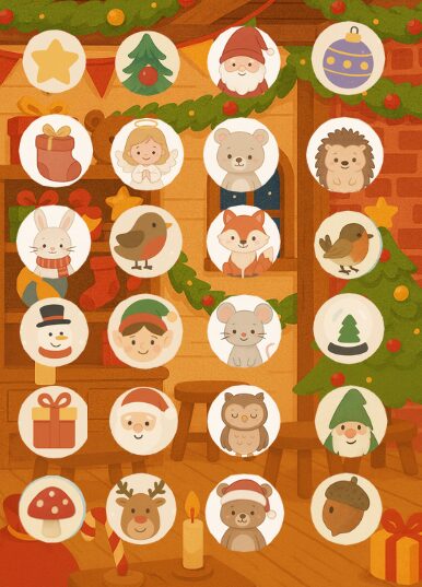 Weihnachtswerkstatt Bilder Adventskalender zum Ausdrucken für Kinder